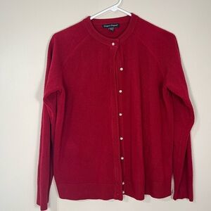 Women’s Size L Designers Originals Red Cardigan Pearl Buttons
